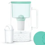 Wessper Wasserfilterkanne Aus Glas 2.5 L Kompatibel Mit Brita Classic-wasserfilterkartuschen | Inklusive 1 Wasserfilter-kartusche, Reduziert Kalk Und Chlor, Minze