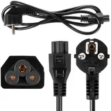 Maclean Brackets Maclean MCTV-857 Netzkabel 3-polig Kleeblatt 1,5m | Schutzkontaktstecker Typ F auf C5 Gerätebuchse | 90° gewinkelt | Stromkabel Schwarz | 250V Belastbarkeit (1,5m)