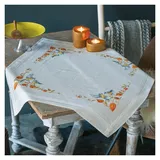 Vervaco Kreuzstich Stickpackungen Tischdecke Meisen mit Lampionblume Stickdecken Vorgezeichnet Basteln Erwachsene Kreativ Set Vorgedruckte Decke Sticken 80 x 80 cm Stickset Sticken Set