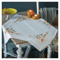 Vervaco Kreuzstich Stickpackungen Tischdecke Meisen mit Lampionblume Stickdecken Vorgezeichnet Basteln Erwachsene Kreativ Set Vorgedruckte Decke Sticken 80 x 80 cm Stickset Sticken Set