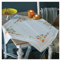 Vervaco Kreuzstich Stickpackungen Tischdecke Meisen mit Lampionblume Stickdecken Vorgezeichnet Basteln Erwachsene Kreativ Set Vorgedruckte Decke Sticken 80 x 80 cm Stickset Sticken Set
