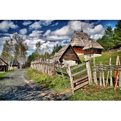 Fototapete PAPERMOON "KLEINES DORF", bunt, B:3,00m L:2,23m, Vlies, Tapeten