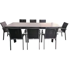 teico group 9-tlg. Alu Gartenmöbel Set anthrazit Tisch ausziehbar mit 8 stapelbaren Stühlen - Grau