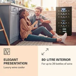 Klarstein Shiraz 29 Duo Weinkühlschrank 2 Zonen 80L/29 Flaschen 5-22°C Touch Schwarz