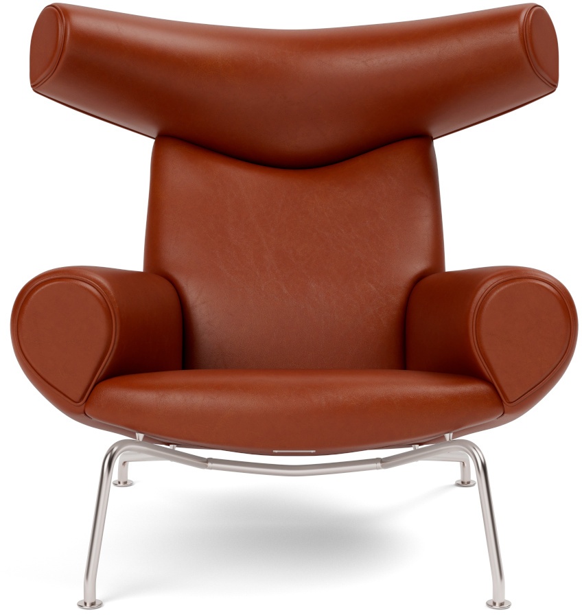 Wegner Ox Chair, brushed steel / leder cera 905 russet brown
