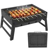 Huracan Tragbarer Holzkohlegrill, Klappbar Kompakter Grill mit Griff und entnehmbarem Ascheauffangbehälter, Edelstahl Kleiner Grill Picknickgrill für Garten, Balkon, Camping, Picknick & unterwegs