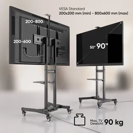 ONKRON TV Ständer rollbar für 50-90 Zoll Fernseher bis zu 90 kg, neigbar, Schwarz TS1891-B