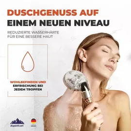 ALPENKRAFT ZugSpitze Premium Duschkopf mit Filter – Wassersparende Hochdruck-Handbrause mit 3 Strahlarten - Schwarz