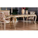 Casa Padrino Luxus Barock Esstisch Beige / Weiß / Gold - Prunkvoller Massivholz Esszimmertisch im Barockstil - Barock Esszimmer Möbel