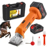 CGOLDENWALL Schermaschine Pferd Akku 690W 2800RPM, mit 2 * 4000mAh Lithium-Batterien, 6-Geschwindigkeits Heavy Duty Pferderasierer für Pferde, Equiden, Ziegen, Rinder, Ponys und Tiere mit dickem Fell