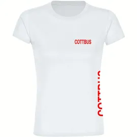 multifanshop Damen T-Shirt - Cottbus - Brust & Seite - Druck rot - Frauen