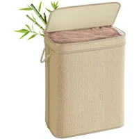 Songmics Wäschekorb, 90 Liter, aus Bambus, mit Deckel, naturfarben
