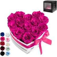 Infinity Flowerbox Large Herz - 13 echte Premiumrosen in Hot Pink - 3 Jahre haltbar ohne gießen | In Geschenkverpackung mit Satinschleife