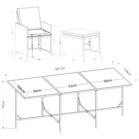 VCM Gartentisch | Balkontisch, 9-tlg Sitzgruppe Gartenmöbel Set Rattan 170 cm)