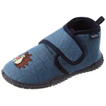 Playshoes Kinder Hausschuhe mit praktischem Klettverschluss, niedliche Hüttenschuhe für Mädchen und Jungen, blau mit Igel-Motiv 20/21 EU