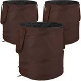 Relaxdays 3er Set, Pop Up Gartensack, mit 3 Griffen, UV-beständig, wasserdicht, braun,