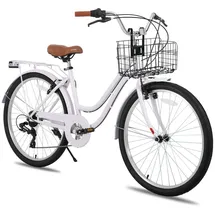 HH HILAND HILAND 26 Zoll Cruiser Bike für Männer und Frauen, Step-Through Rahmen Cityräder für Erwachsene mit Gepäckträger und Korb, Fender - Lila