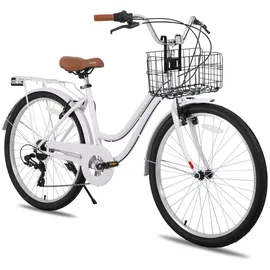 HH HILAND HILAND 26 Zoll Cruiser Bike für Männer und Frauen, Step-Through Rahmen Cityräder für Erwachsene mit Gepäckträger und Korb, Fender - Lila