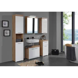 trendteam Amanda Badkommode 37 x 79 x 31 cm Weiß Hochglanz/Eiche