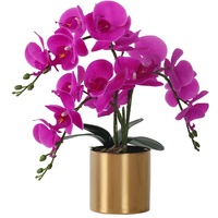 LESING Künstliche Orchidee mit Vase, weiße Orchidee Bonsai künstliche Orchidee Phalaenopsis Pflanztopf Arrangements für Heimdekoration (lila, goldene Vase)