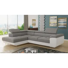 Sofnet Ecksofa Caris mit Schlaffunktion und einstellbare Kopfstützen, Wohnlandschaft mit Bettkasten, Couch, Sofa (Weiß + Grau (Soft 017 + Sawana 21),