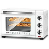 Woltu Mini Backofen mit Umluft, Pizzaofen 32 L, 1600 W, 100-230 °C, 0-60 Min. Timer, 5 Heizmodi, Doppelglastür, mit Drehspieß Backblech Grillrost Krümelblech Rostheber, Weiß