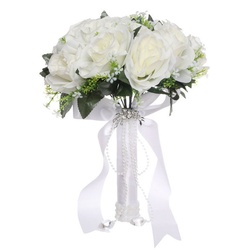 Kunstblumenstrauß Brautstrauß Hochzeit Koreanischer Stil Weiß Falsche Rosen Brautstrauß, HIBNOPN weiß