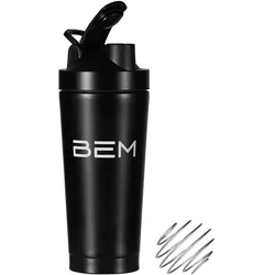 BEM 750ml Thermosflasche Thermobecher Trinkflasche aus Edelstahl mit Shaker Ball, Fitness / Eiweiß / Protein Shaker mit Kugel, Mixbecher Proteinshake