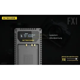 Nitecore USB-Ladegerät mit LCD-Display FX1 für Fujifilm NP-W126 / NP-W126S