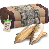 livasia Block Yogakissen eckig - 17x34x12cm - Meditationskissen mit Kapok, Stützkissen Bolster rechteckig, Yoga Pilates Zubehör Nackenkissen, Thaikissen fest handgefertigt (Braun)