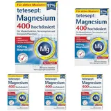 tetesept Magnesium 400 hochdosiert – Nahrungsergänzungsmittel mit Magnesium – leicht schluckbare Magnesium Tabletten für aktive, normale Muskeln*– 1 x 30 Tabletten (Packung mit 5)