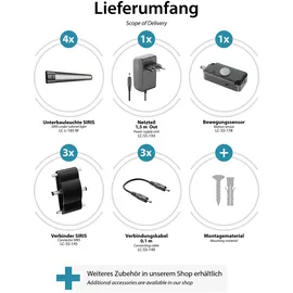 ledscom.de 4er Set LED Unterbau-Leuchte SIRIS schwarz matt mit Bewegungsmelder, flach, je 30cm, je 370lm, weiß