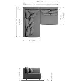 DeLife Eckcouch Clovis Anthrazit Antik Optik Ottomane Links Ecksofa modular
