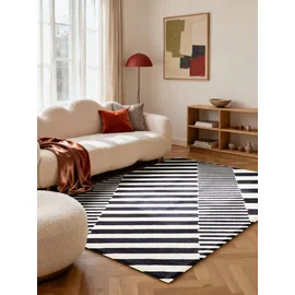 ELLE DECORATION Wollteppich Flux schwarz, Weiß, B:200cm H:12mm L:290cm, Oberfläche: 100% Wolle, Rückseite: 100% Baumwolle, Teppiche, Wolle, Natur, Wohnzimmer, schwarz weiss, Geometrisch, Streifen