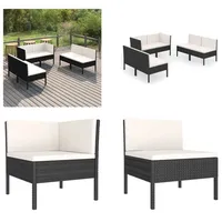 vidaXL 6 tlg. Garten Lounge Set mit Auflagen Poly Rattan Schwarz - Garten-Sofagarnitur - Garten-Sofagarnituren - Gartensofa-Set - Gartensofa-Sets - Schwarz