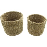 Frank Flechtwaren Übertopf Seegras, 2er Set, Trendiger Universalkorb, naturbelassen, aufwändig geflochten, vielseitig verwendbar, Maße: Ø 21 x 18 cm, Ø 25 x 20 cm