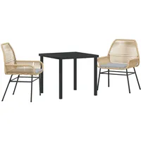 VidaXL 3-teiliges Garten-Ess-Set mit Kissen Braun Poly-Rattan