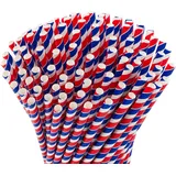 Papier Strohhalme kurz Frankreich Design, 100 Stück, 16 cm lang, 7mm Ø. Strohhalm France französische Flagge, tricolore, biologisch abbaubar, Umweltfreundlich Einweg Trinkhalm (Kurz)