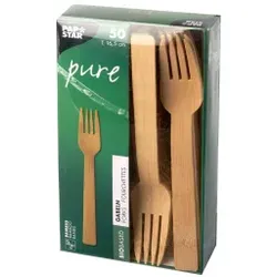Papstar Pure Bambus Gabeln, 16,5 cm, Nachhaltiges Einwegbesteck aus Bambus, 1 Packung = 50 Stück