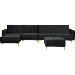 Modulsofa Samtstoff Schlaffunktion schwarz rechtsseitig Ottomane ABERDEEN