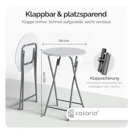 CASARIA Stehtisch Ø 60 x 110 cm weiß klappbar