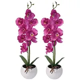 Murago - 2er Set Künstliche Orchidee im Keramik Topf ca.39cm - Kunstblumen Kunstpflanzen Orchideen Innendekoration Muttertag Lila