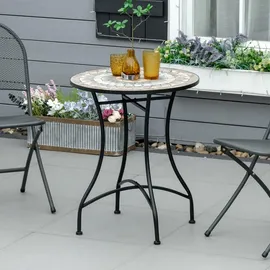 Outsunny Gartentisch Ø60 x 75 cm Grün/Beige/Weiß