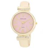 Excellanc Damen-Spangenuhr Metallarmband Armreif lesbare Ziffern Länge 16 cm Quarz-Armbanduhr Geschenkidee für Frauen (Gold/Rosa)