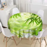 Morbuy Rund Tischdecke Abwaschbar, Bambus Drucken Rund Tischdecken Wasserdicht Lotuseffekt Abwischbar Tischtuch für Dekoration Küchentisch Garten Outdoor (Durchmesser 120cm,Bambusblätter)