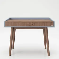 PLAYBOY - Schreibtisch/Schminktisch "HENRIETTE" mit Klappe und integriertem Spiegel, sanft schliessend, Walnuss/Grau, Retro-Design