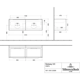 Villeroy & Boch Subway 3.0 Waschbeckenunterschrank, 2 Auszüge, 1272x429x478mm, C56702VR, Farbe: Front/Korpus: Graphite,