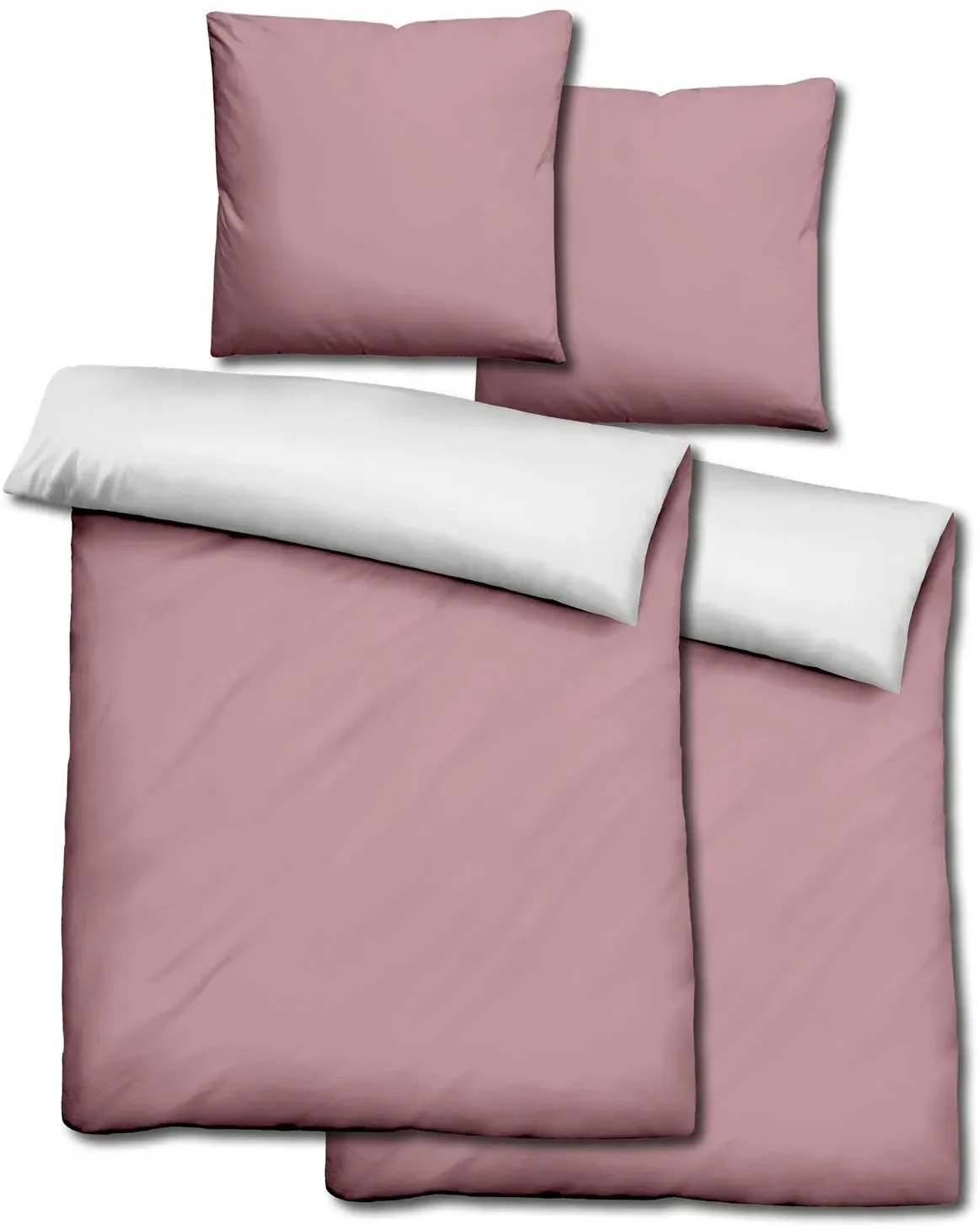 Doppelpack  Sleezzz® Renforcé Wendebettwäsche rosé/weiß 135 x 200 + 80 x 80 cm