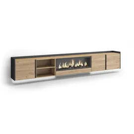 SKRAUT HOME Lowboard 315x50x35 cm Eiche Schwarz Holzwerkstoff
