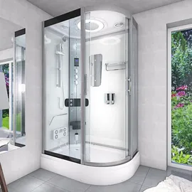 AcquaVapore Komplettdusche mit Schiebetür 80 x 120 cm Weiß Sicherheitsglas D60-70T1R-EC